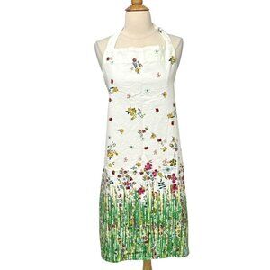 Liberty of London Apron Spring Flowers Floral White Colorful Adjustable Neck EUC
